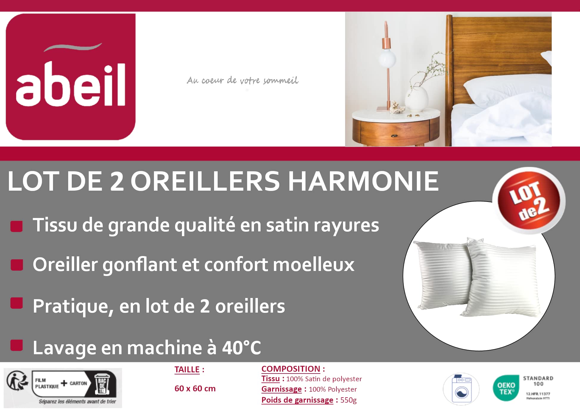 abeil-oreillers-moelleux-harmonie-lot-2-60x60-satin-blanc image 3