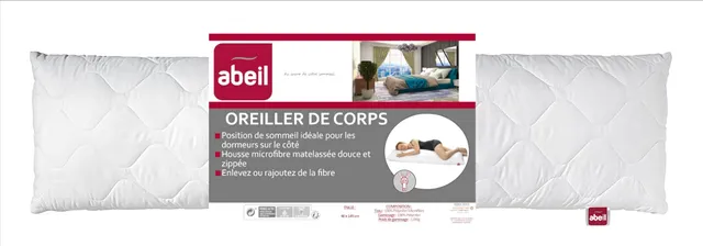 abeil-oreiller-ergonomique-corps-145x40-cm-blanc-dormeurs-lat-raux image 1