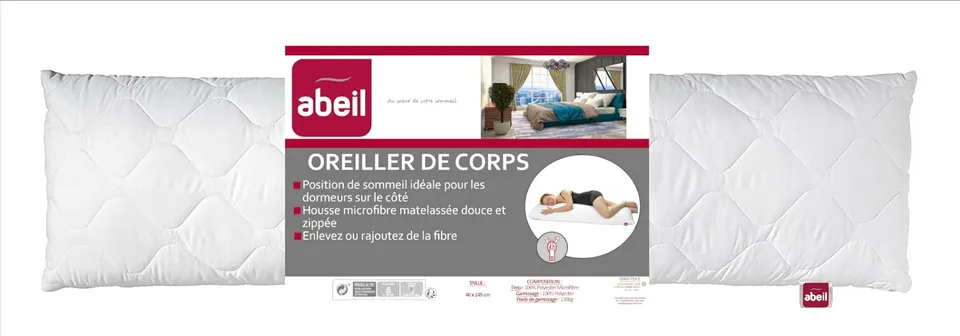 abeil-oreiller-ergonomique-corps-145x40-cm-blanc-dormeurs-lat-raux image 1