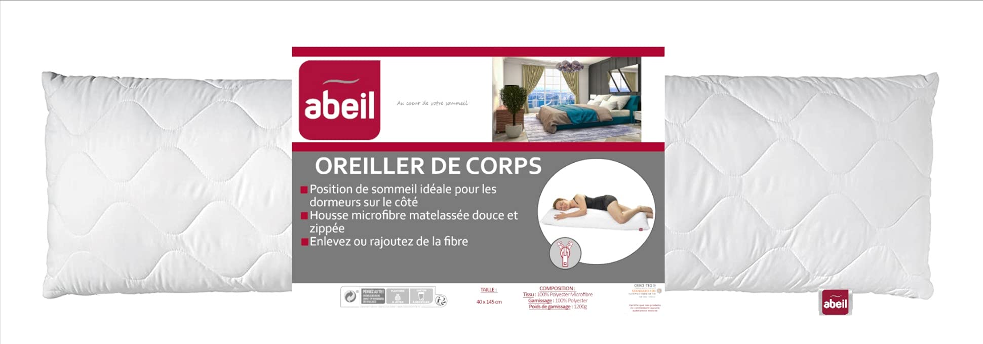 abeil-oreiller-ergonomique-corps-145x40-cm-blanc-dormeurs-lat-raux image 1