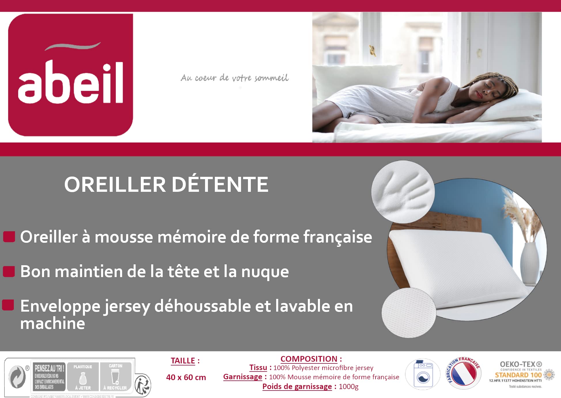 abeil-d-tente-oreiller-m-moire-de-forme-40x60-ferme image 3