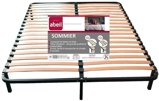 abeil-matelas-sommier-lattes-140x190-cm-noir-kit image 1