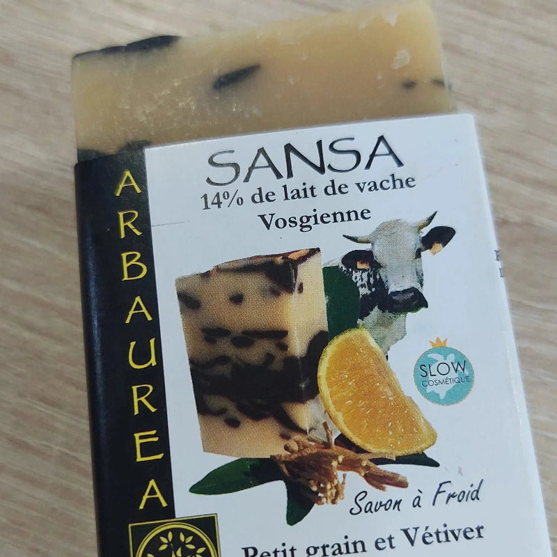 arbaurea-sansa-savon-froid-lait-vosgien-petit-grain-100g image 2