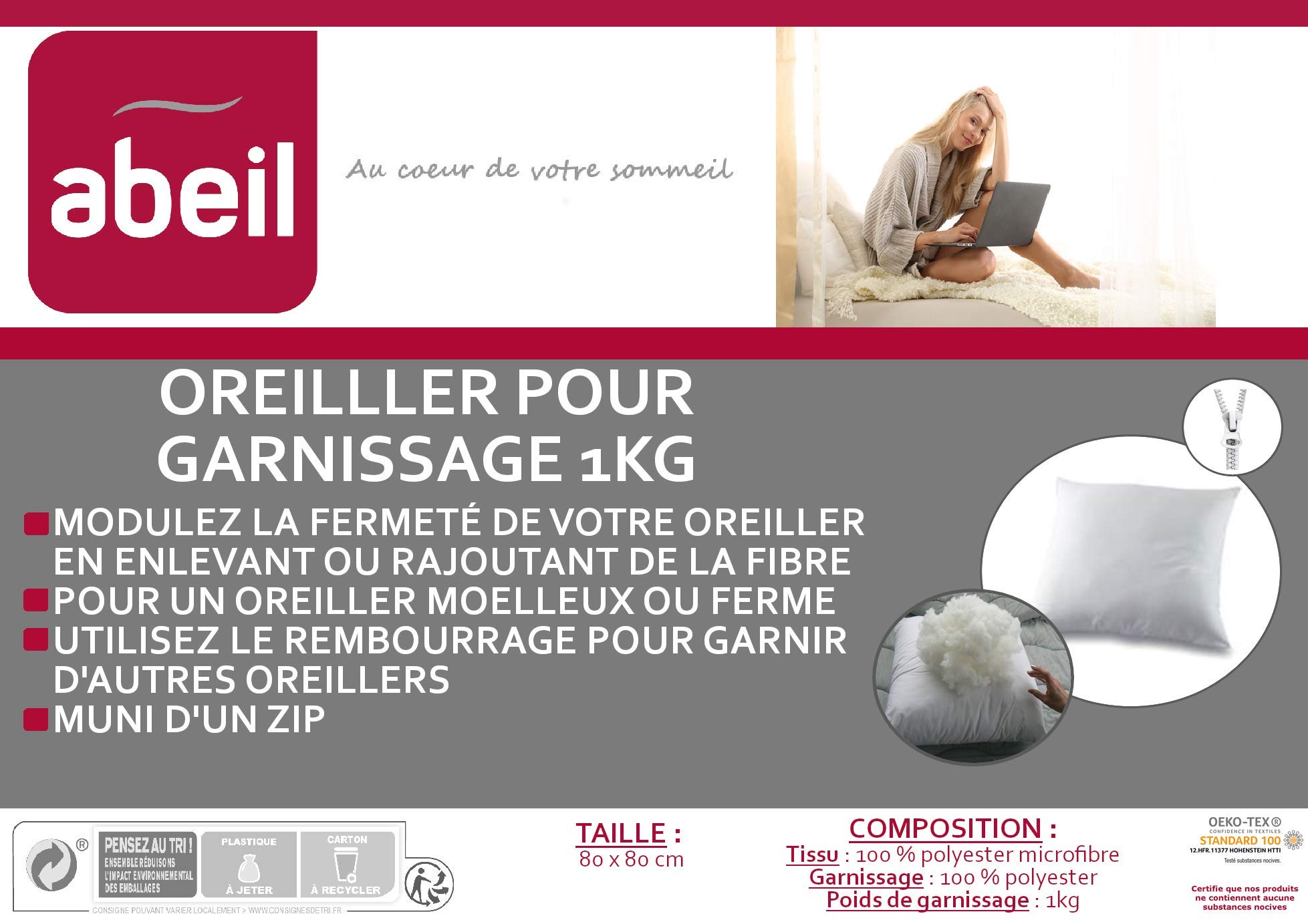 abeil-oreillers-moelleux-zip-r-glable-80x80-garnissage-1kg image 4