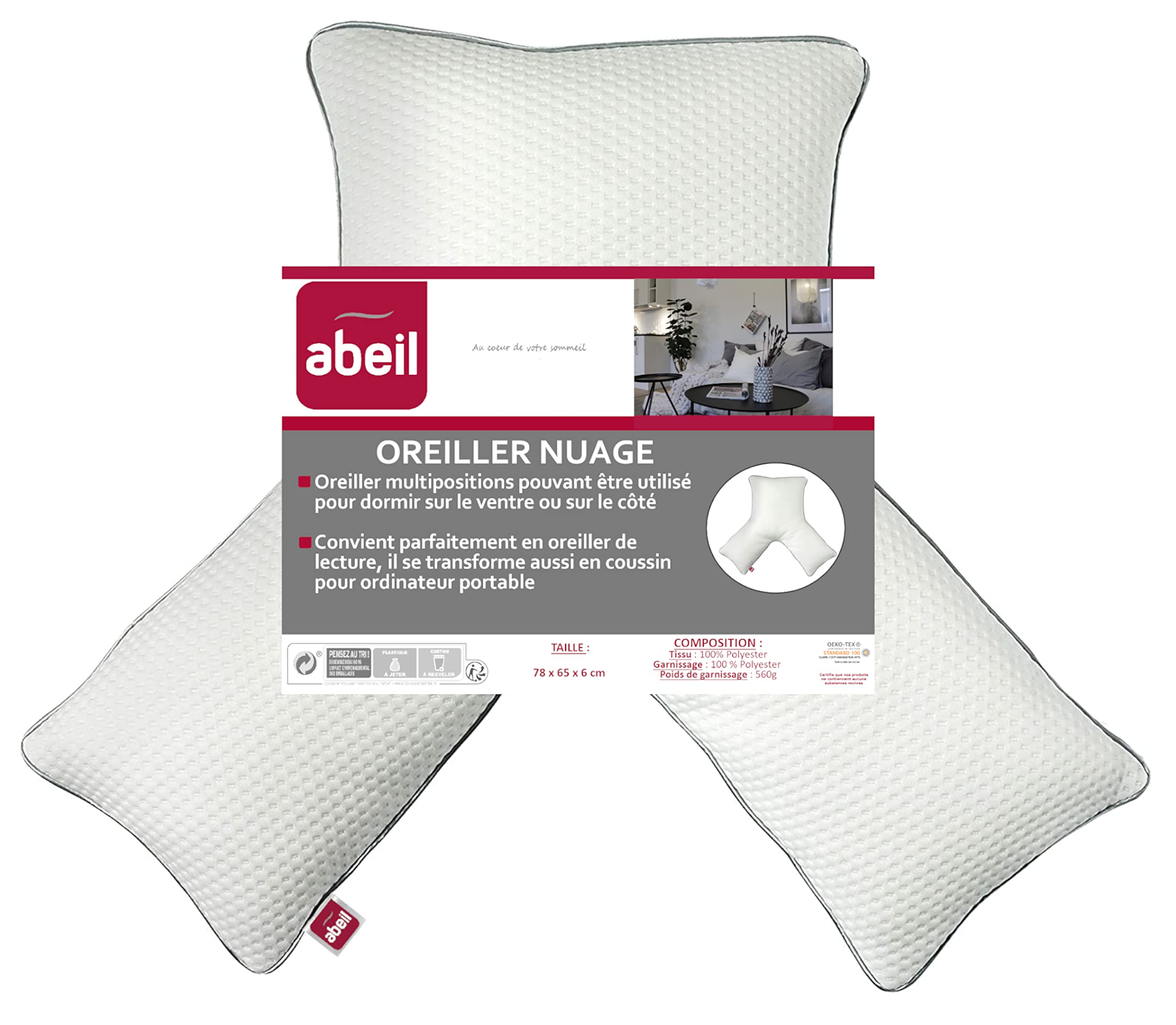 abeil-oreillers-moelleux-nuage-78-x-65-cm-oreiller-forme-y-ventre image 1