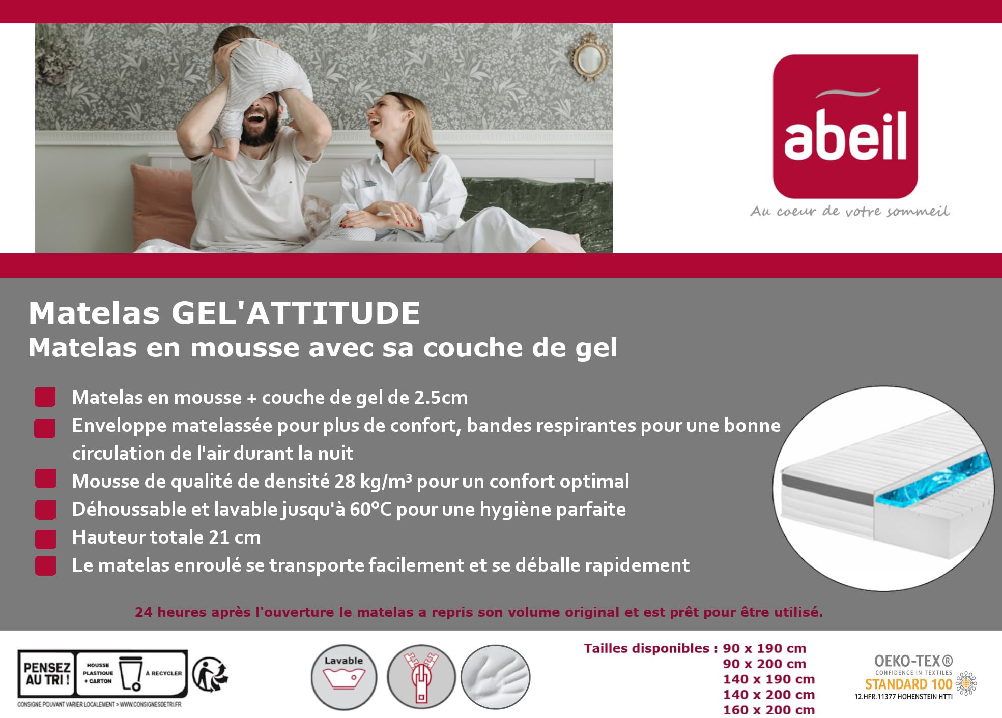 abeil-matelas-gel-atitude-90-x-190-cm-matelas-ferme-h3-gel image 8