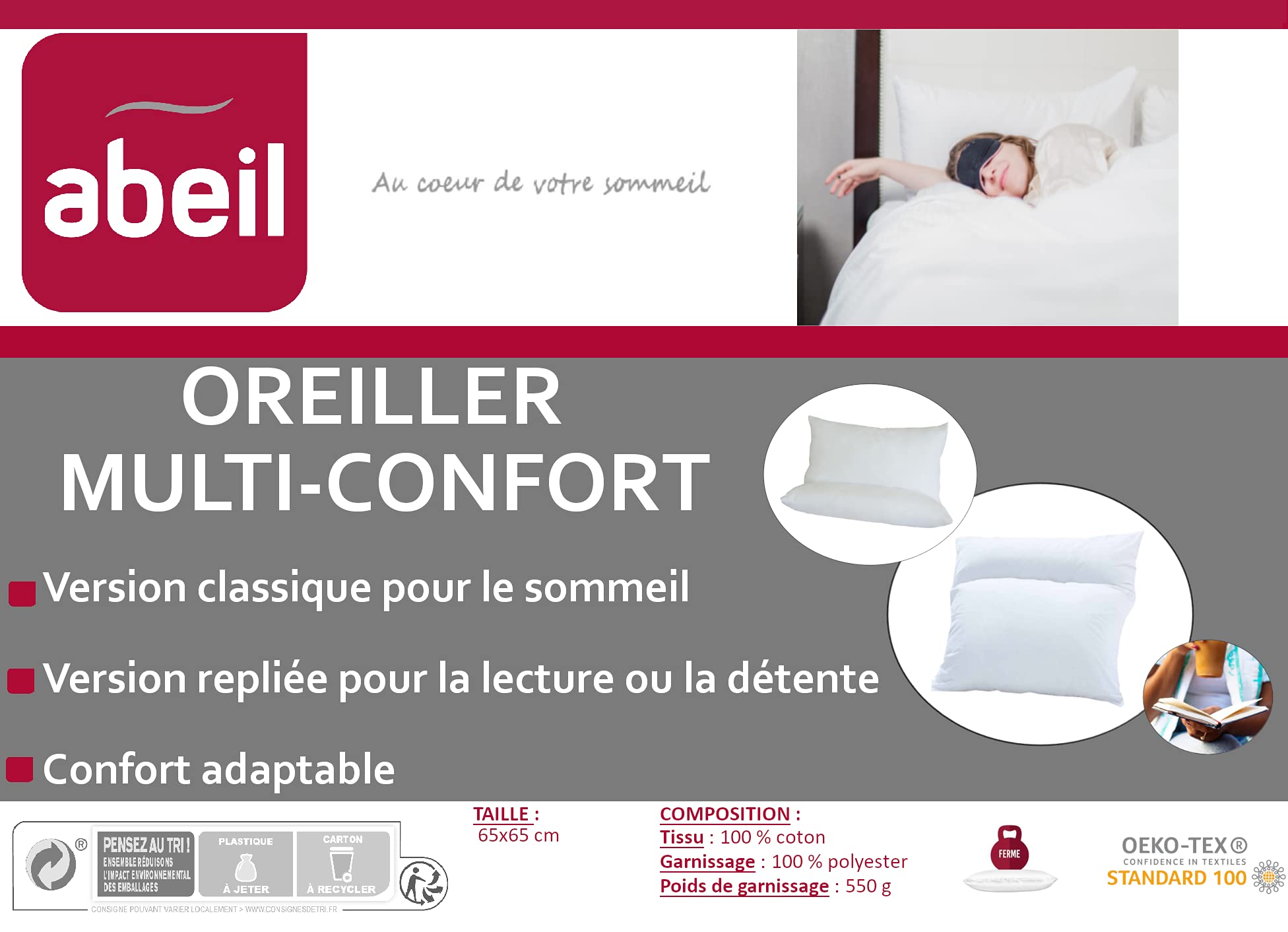abeil-oreillers-moelleux-multi-confort-65-x-65-cm-oreiller-coton image 4