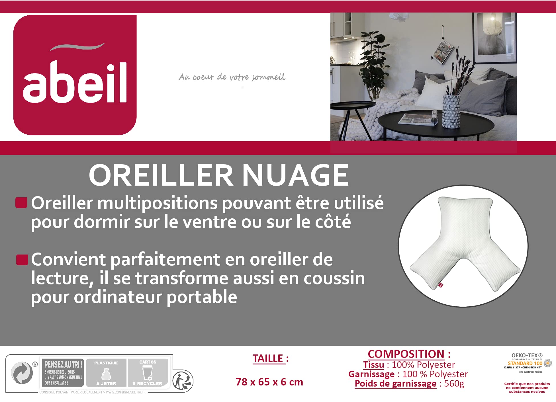 abeil-oreillers-moelleux-nuage-78-x-65-cm-oreiller-forme-y-ventre image 6