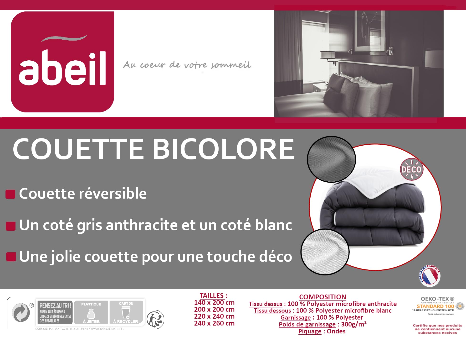 abeil-couette-temp-r-e-bicolore-couette-240x260-cm-gris image 3